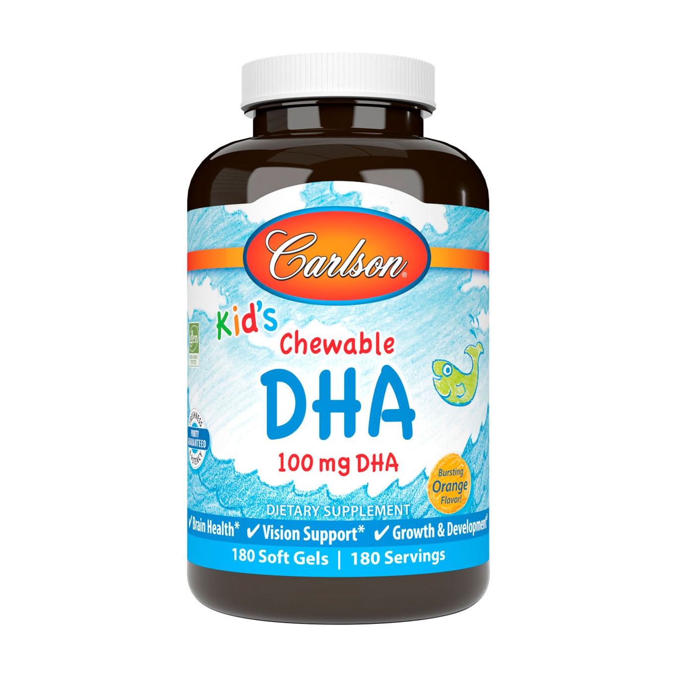 Риб'ячий жир для дітей Carlson Labs Kids Chewable DHA зі смаком апельсину, 100 мг, 180 гелевих капсул